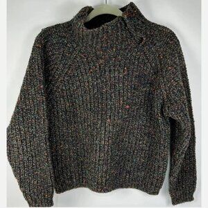 Vtg 80s Gap Brown Speckled 100% Wool Mock Neck Sweater M Chunky Knit Hong Kong